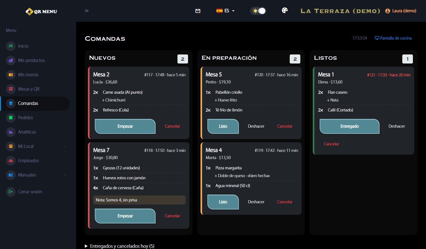 Pantalla de comandas de QrMenu